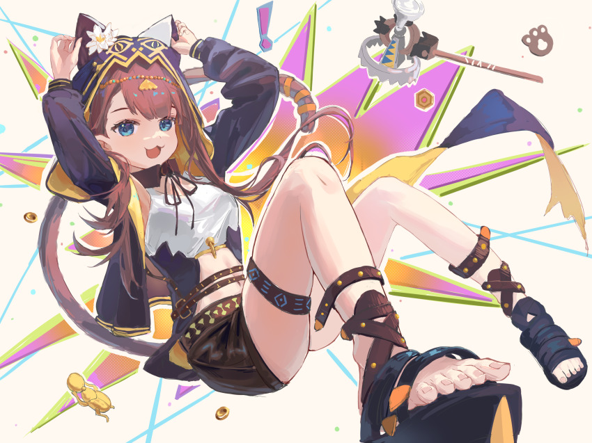 !, 1girl, :d, animal_ear_hood, animal_ears, arknights, black_footwear, black_jacket