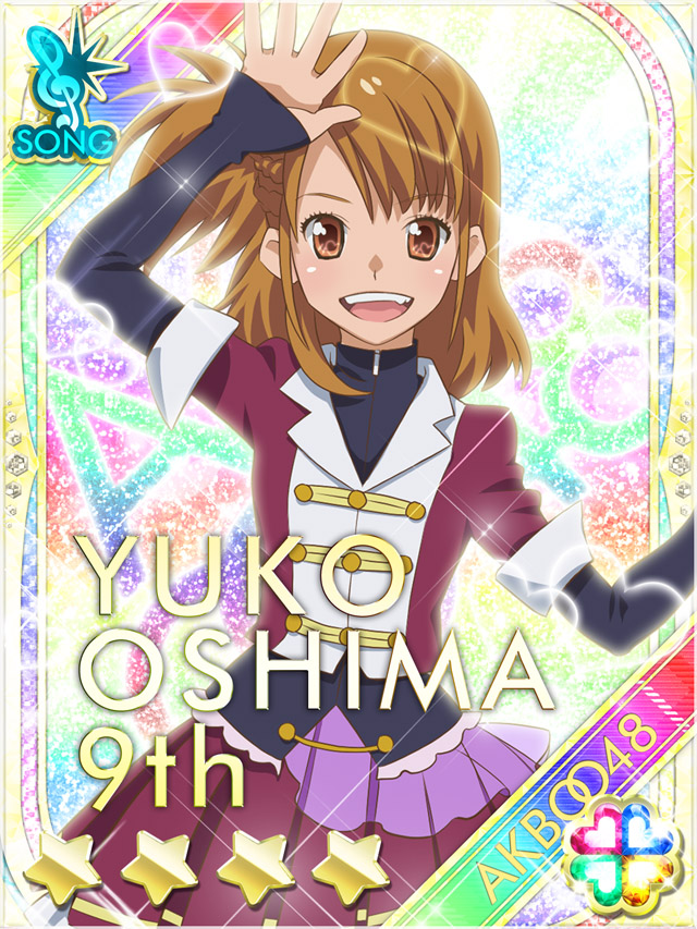 1girl, :d, akb0048, arm_up, black_shirt, brown_eyes, brown_hair, card_(medium)