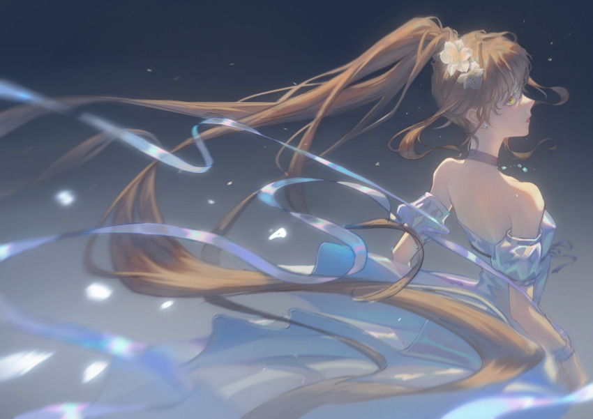 1girl, absurdres, ariel_(path_to_nowhere), back, black_choker, black_ribbon, brown_hair, chinese_commentary