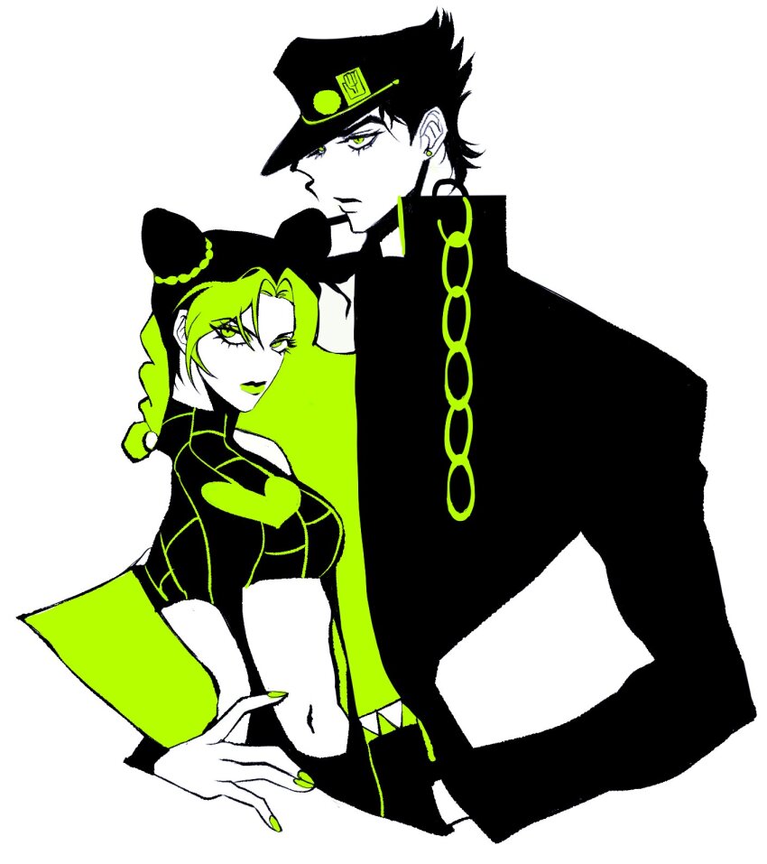 1boy, 1girl, bishounen, black_coat, black_hair, black_lips, blending, braid