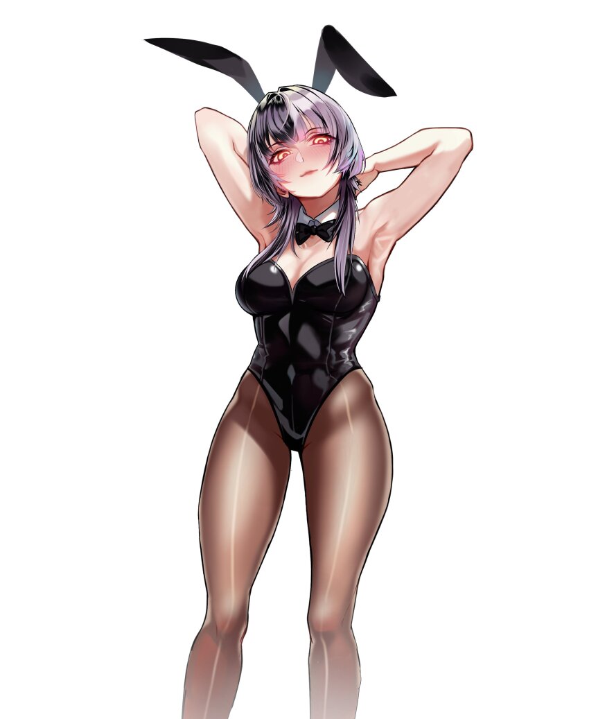 1girl, absurdres, alternate_costume, animal_ears, archimedesu99, armpits, arms_up, black_bow