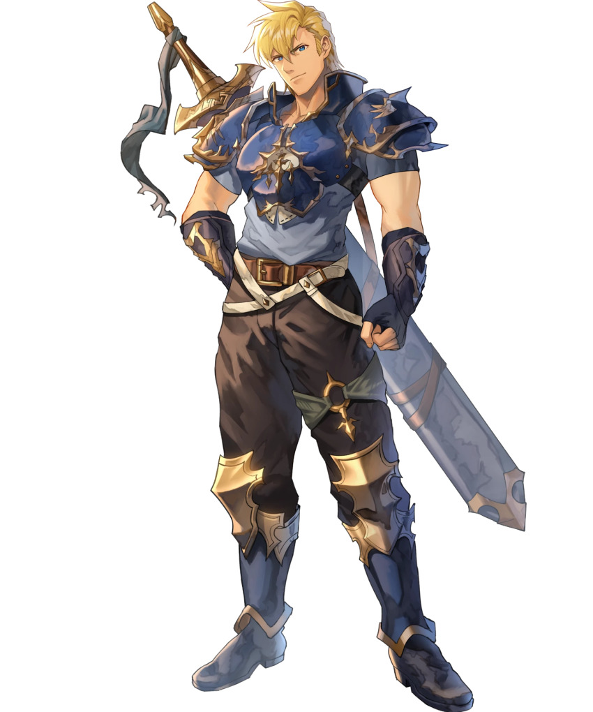 1boy, armor, blonde_hair, blue_eyes, chulainn_(fire_emblem), clenched_hand, fire_emblem, fire_emblem:_genealogy_of_the_holy_war