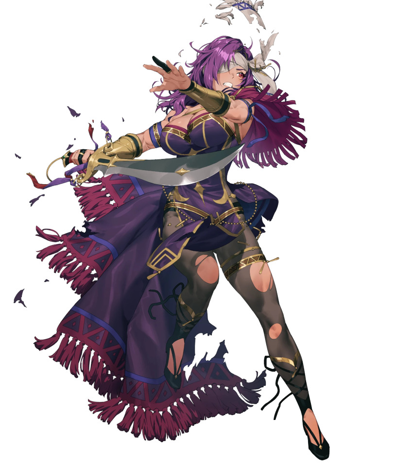 1girl, breasts, chyko, cleavage, clenched_teeth, dark-skinned_female, dark_skin, eyepatch