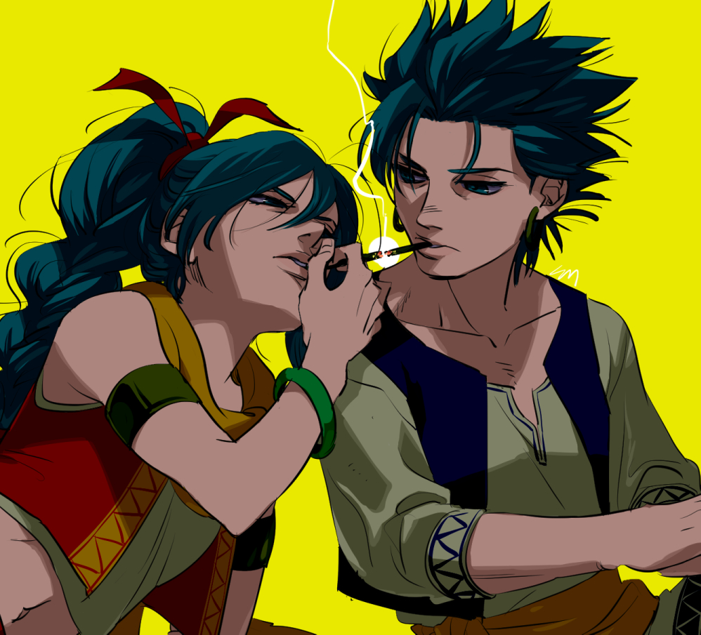 1girl, armlet, blue_eyes, blue_hair, blue_vest, bracelet, braid, braided_ponytail