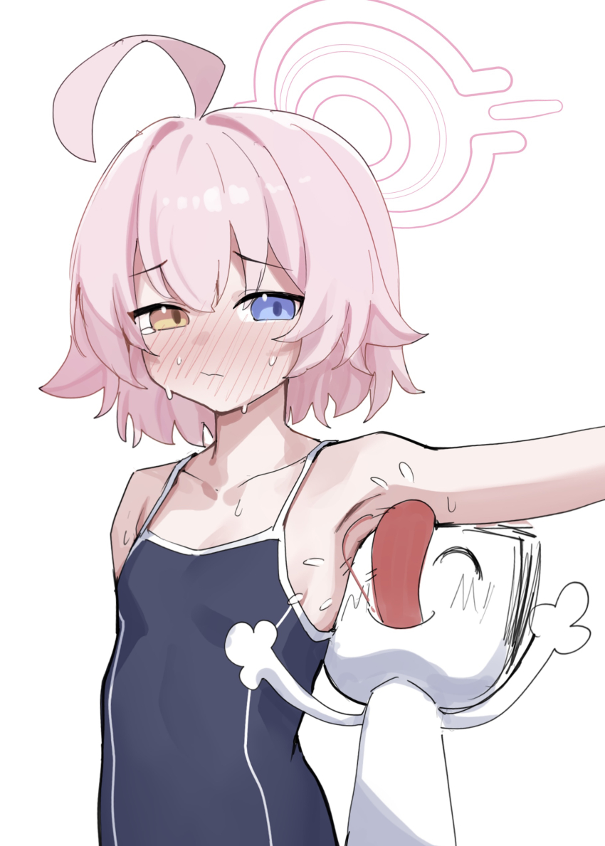 1girl, absurdres, abydos_high_school_swimsuit, ahoge, arm_up, armpits, arsyky14, blue_archive