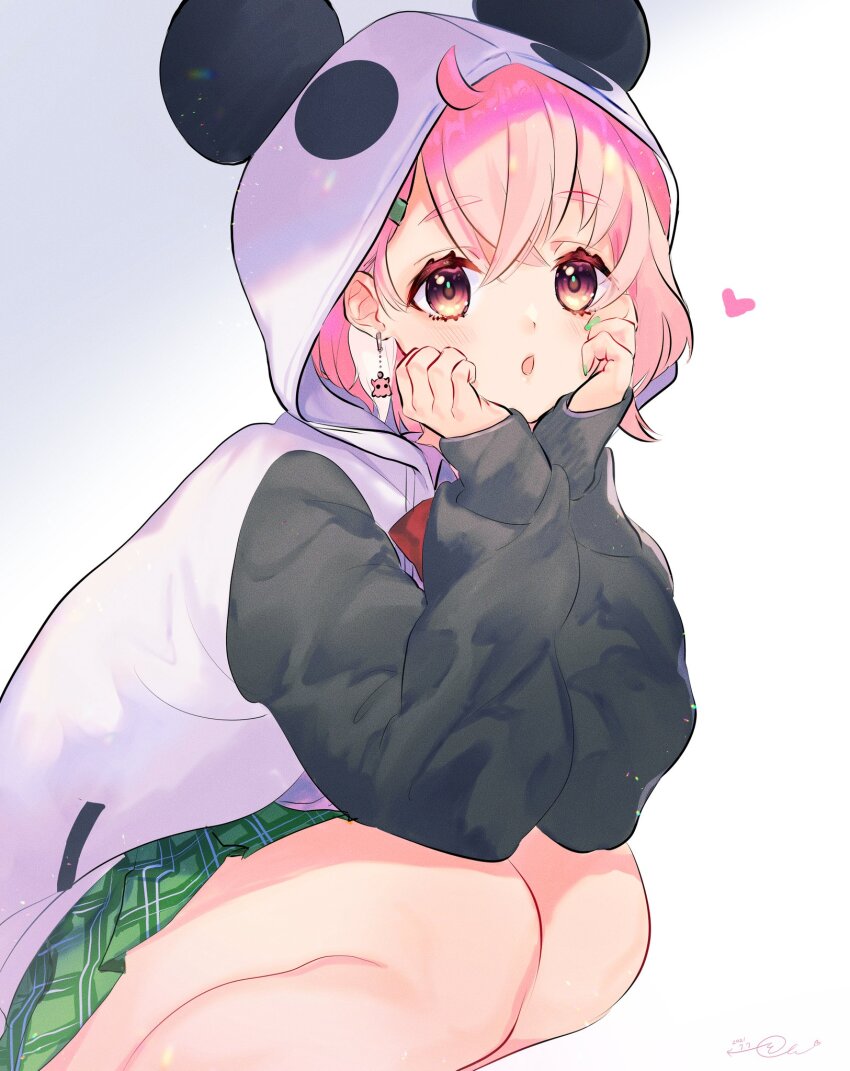 1girl, animal_ear_hood, animal_ears, blush, earrings, fake_animal_ears, hair_ornament, hairclip