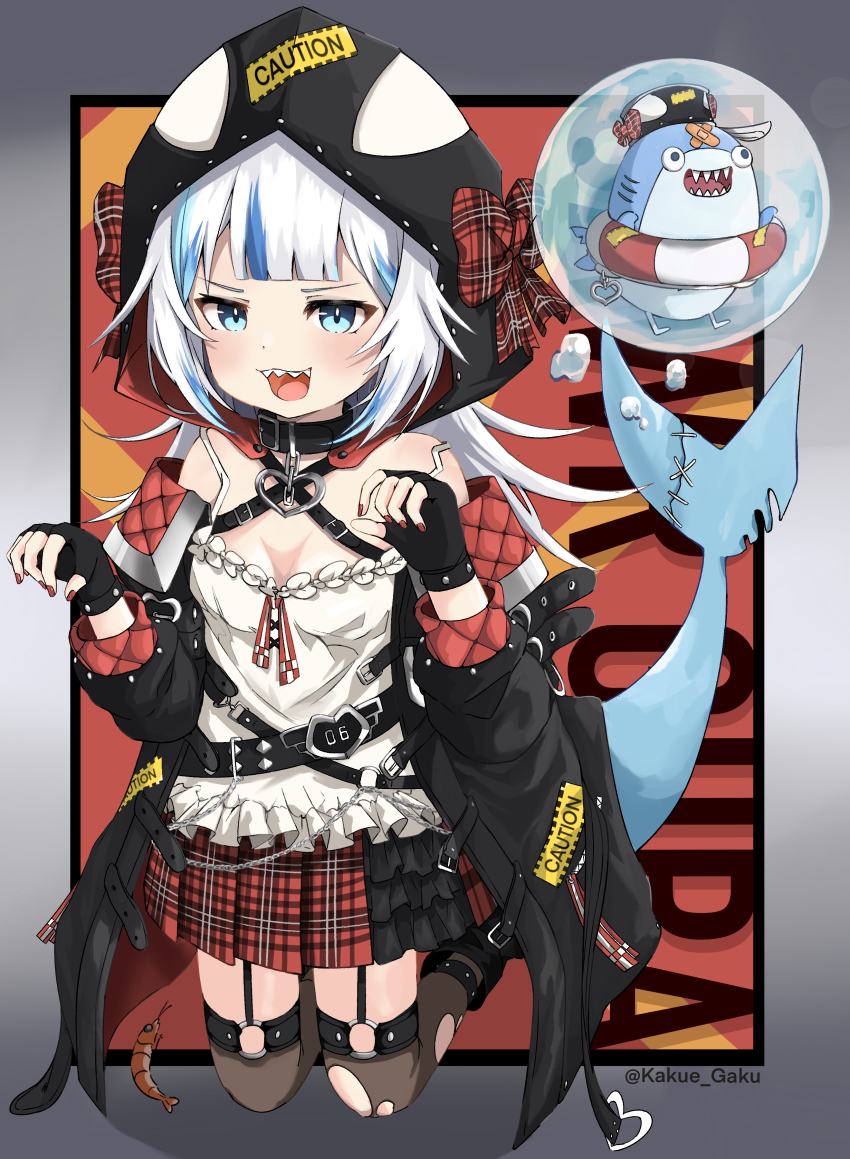 1girl, absurdres, animal_hood, belt_collar, black_collar, black_gloves, black_jacket, black_shoes