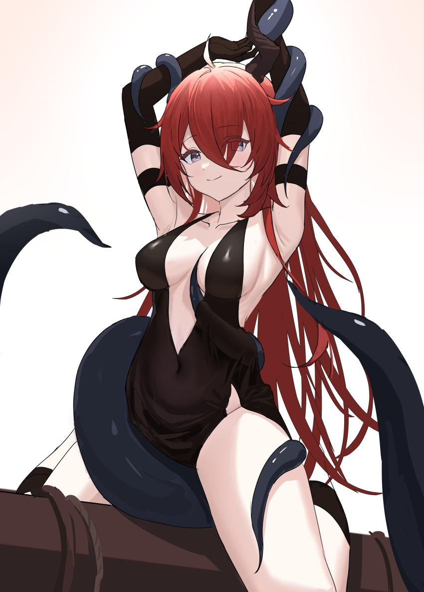 1girl, absurdres, amity_(azur_lane), armpits, azur_lane, black_dress, black_gloves, black_horns