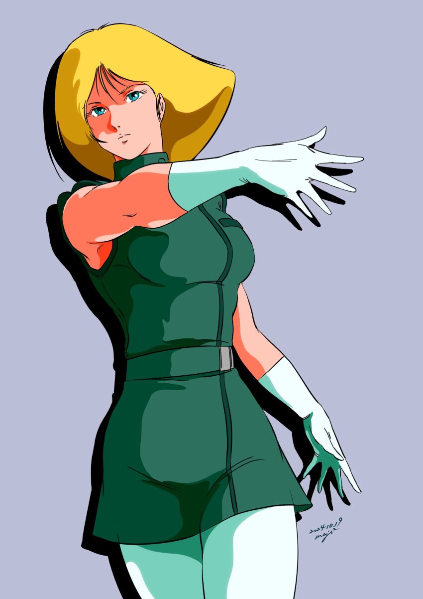 1girl, aeug, bare_arms, bare_shoulders, belt, blonde_hair, breasts, cosplay