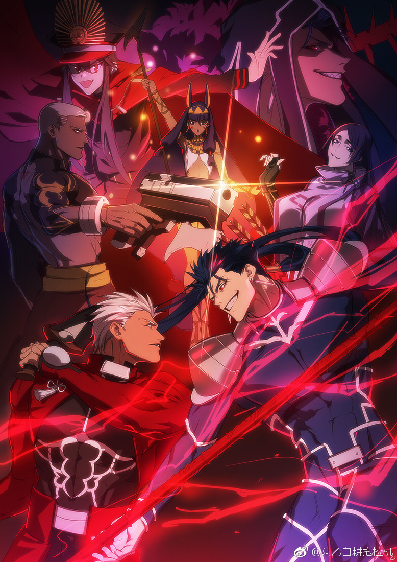 3boys, 3girls, abs, archer_(fate), bodysuit, commentary_request, cu_chulainn_(fate), cu_chulainn_(fate/stay_night)