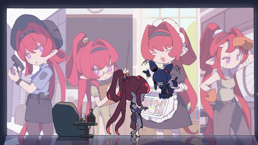 +++, 1girl, alternate_costume, apron, bandaged_arm, bandages, bare_shoulders, black_dress