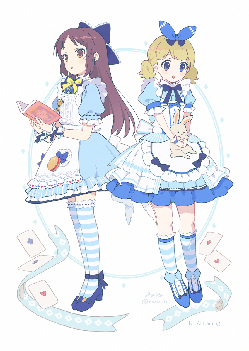 :o, alice's_adventures_in_wonderland, alice_(alice_in_wonderland), alice_(alice_in_wonderland)_(cosplay), apron, blonde_hair, blue_dress, book