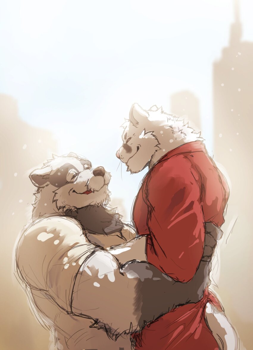 2boys, animal_ears, animal_nose, badger_boy, badger_ears, black_fur, blackham, body_fur