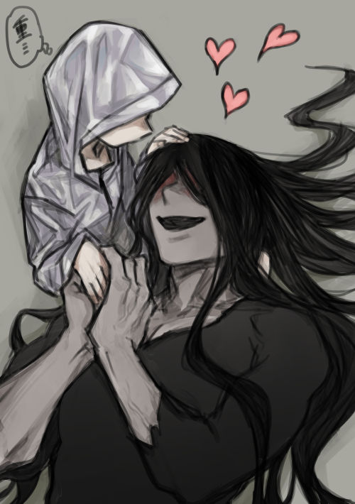 1boy, 1girl, bayonet_(flt906), black_hair, black_kimono, blood, blood_on_face, commentary_request