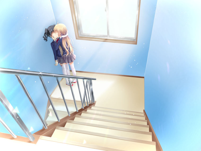 2girls, absurdres, ahoge, aunt_and_niece, black_hair, blonde_hair, blue_jacket, blush