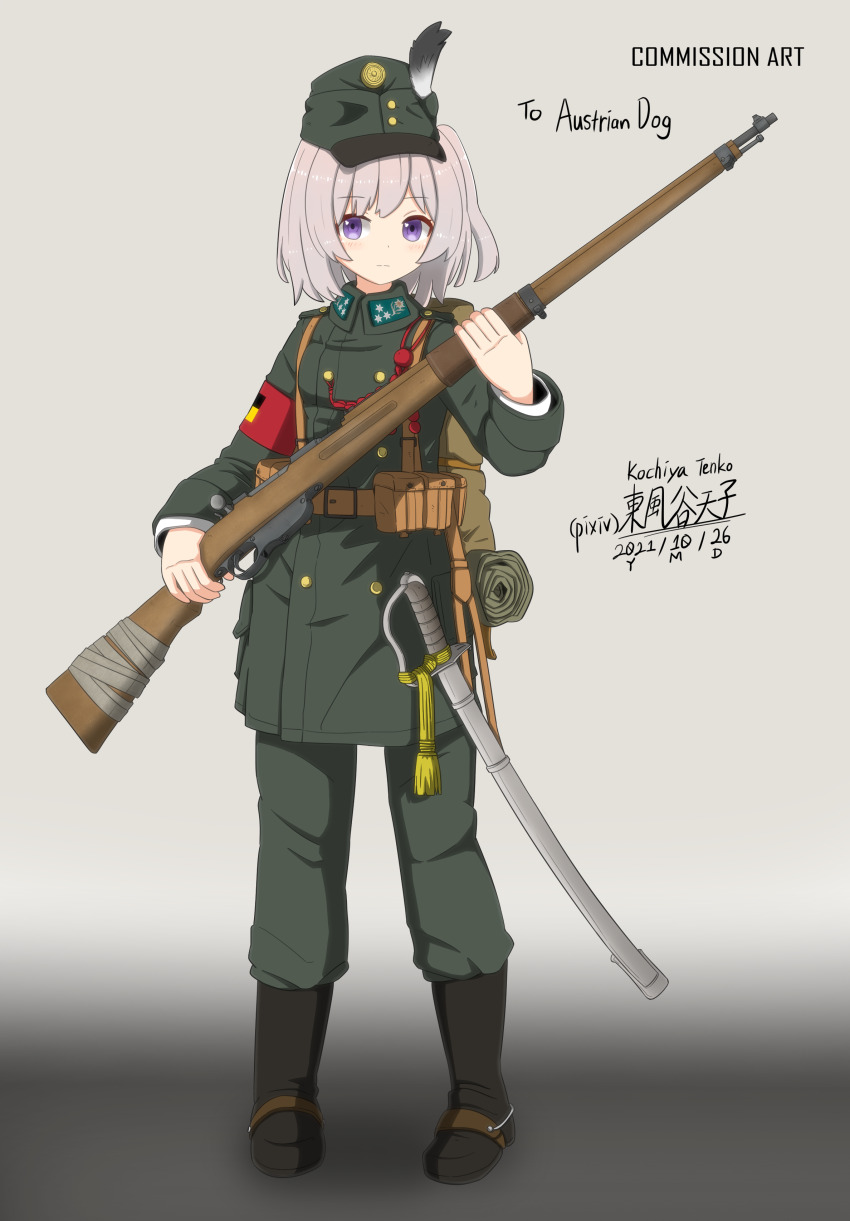 1girl, absurdres, ammunition_pouch, austro-hungarian_army, belt, bolt_action, collar_tabs, field_cap