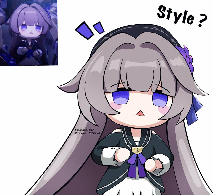 1girl, :<, black_dress, black_hat, blush_stickers, brown_hair, chibi, closed_mouth