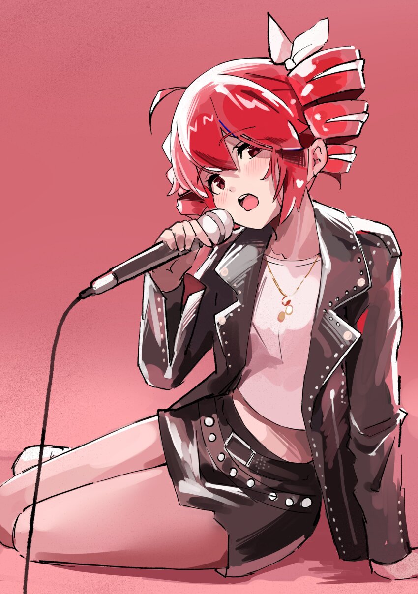 1girl, absurdres, ahoge, apt._(rose_&amp;_bruno_mars), black_jacket, black_skirt, blush, cropped_shirt