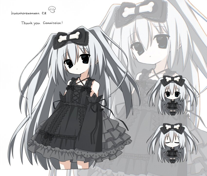 2000s_(style), bone_hair_ornament, borrowed_character, bow, detached_sleeves, dress, frilled_dress, frills