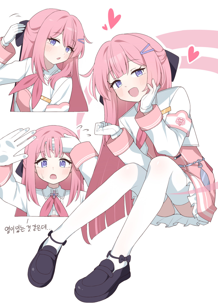 1girl, :d, absurdres, armband, black_bow, black_footwear, black_survival, blush