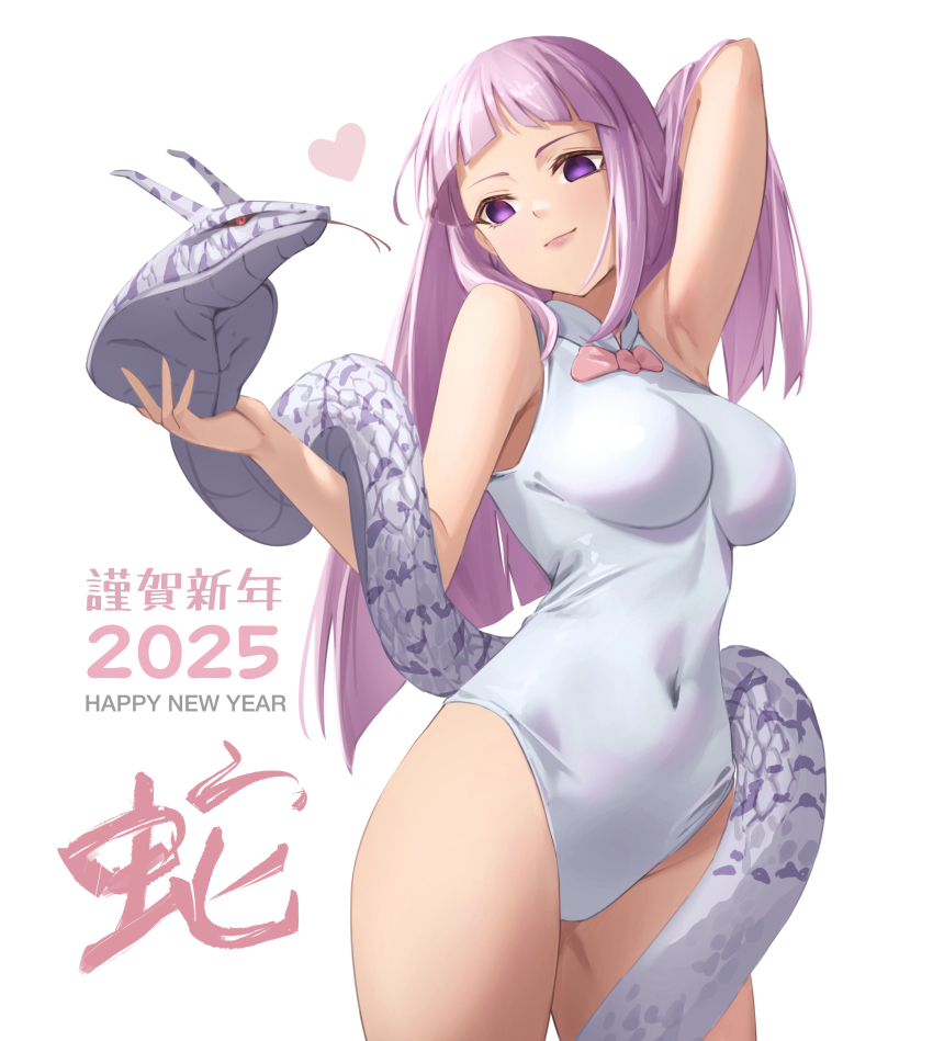 1girl, 2025, absurdres, animal_on_arm, arm_behind_head, armpits, blunt_bangs, blunt_ends