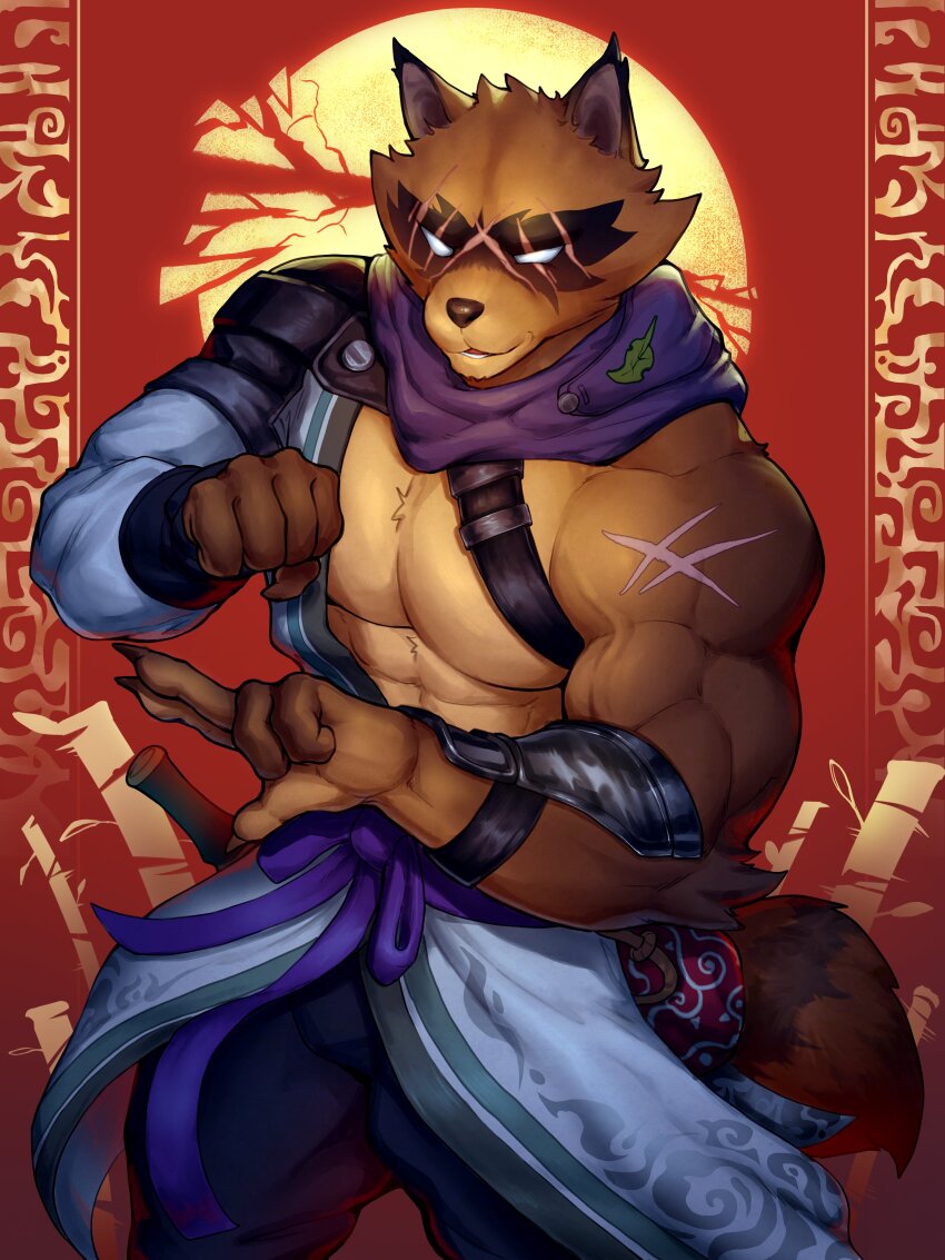 1boy, abs, absurdres, animal_ears, bara, claws, closed_mouth, commentary