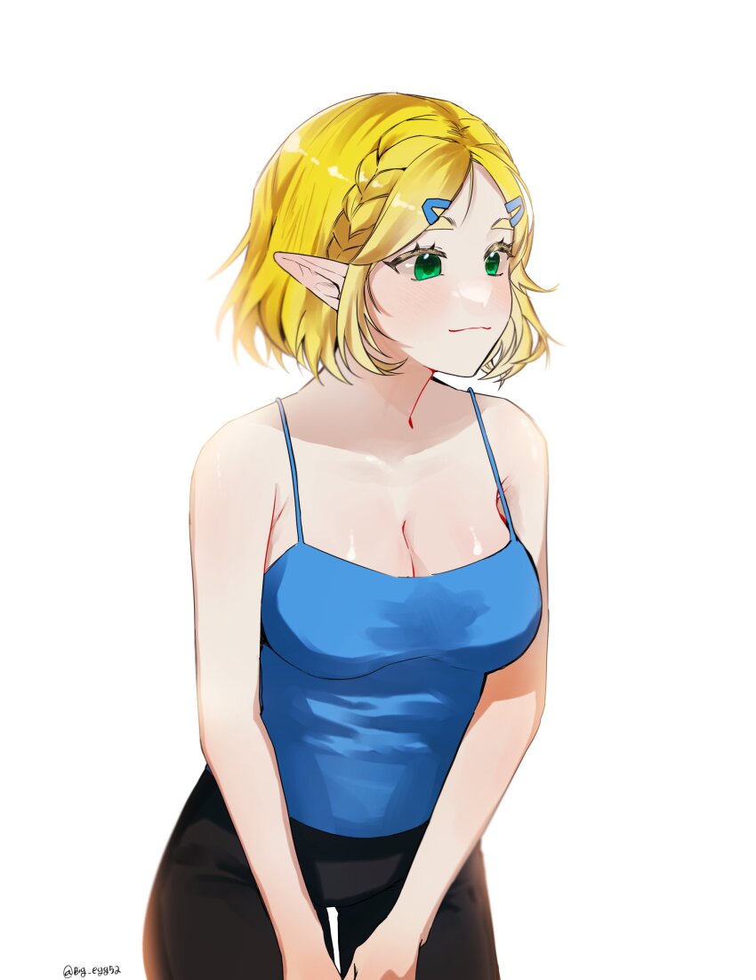 1girl, :3, absurdres, alternate_costume, artist_name, bare_shoulders, big_egg526, black_pants