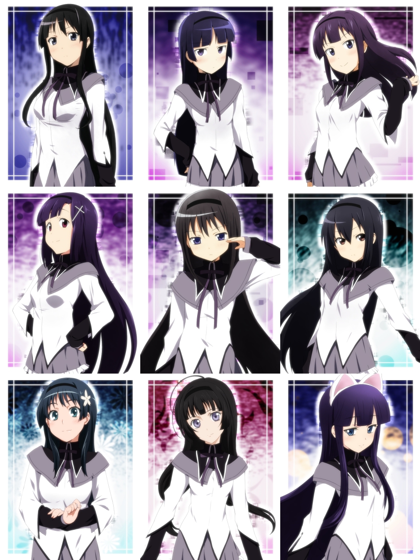 6+girls, absurdres, akemi_homura, akemi_homura_(cosplay), akemi_homura_(magical_girl), akiyama_mio, black_hair, blush