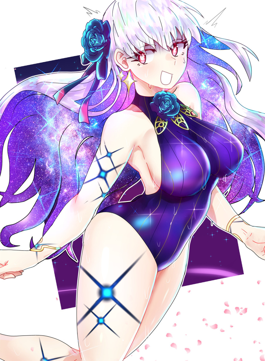 1girl, bare_shoulders, blush, body_markings, bracelet, breasts, earrings, ebora