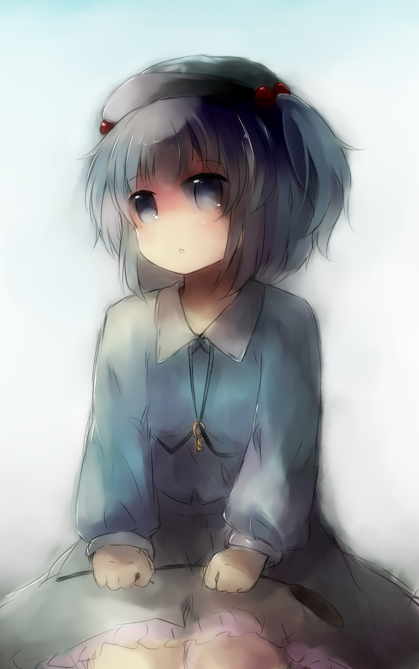 1girl, :o, bad_id, bad_pixiv_id, blue_dress, blue_eyes, blue_hair, dress