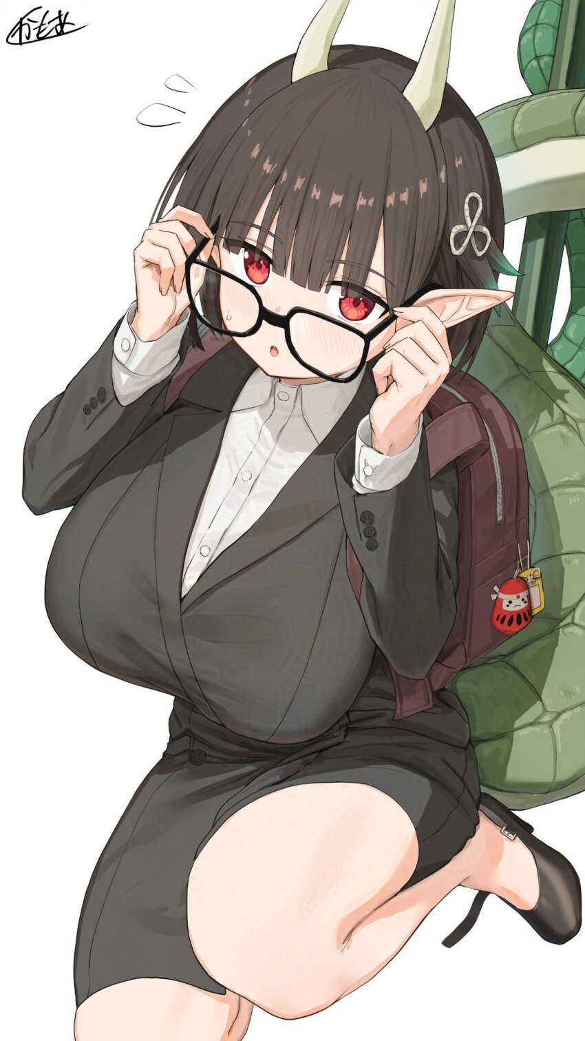 1girl, backpack, bag, biscione_(fate), biscione_(first_ascension)_(fate), black_hair, black_jacket, black_skirt