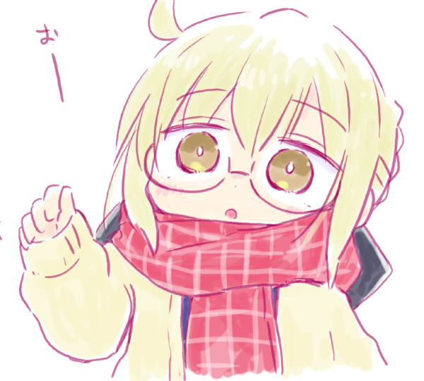 1girl, :o, ahoge, artoria_pendragon_(fate), black-framed_eyewear, blonde_hair, blush, brown_eyes