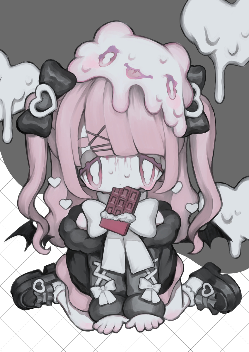 1girl, absurdres, black_bow, black_footwear, black_jacket, blood, blood_drip, bow