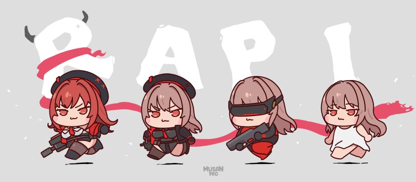 1girl, absurdres, arm_pouch, artist_name, bandolier, barefoot, belt, beret