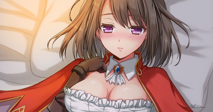 1girl, 20nigu, ascot, biolo_(ragnarok_online), blush, breasts, brooch, brown_gloves