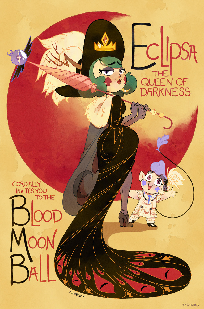 2girls, black_dress, crown, dress, earrings, eclipsa_butterfly, floating_crown, gold_crown