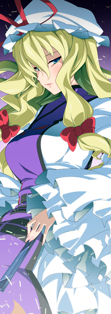 1girl, blonde_hair, blue_eyes, bow, female_focus, hair_bow, hat, hat_ribbon