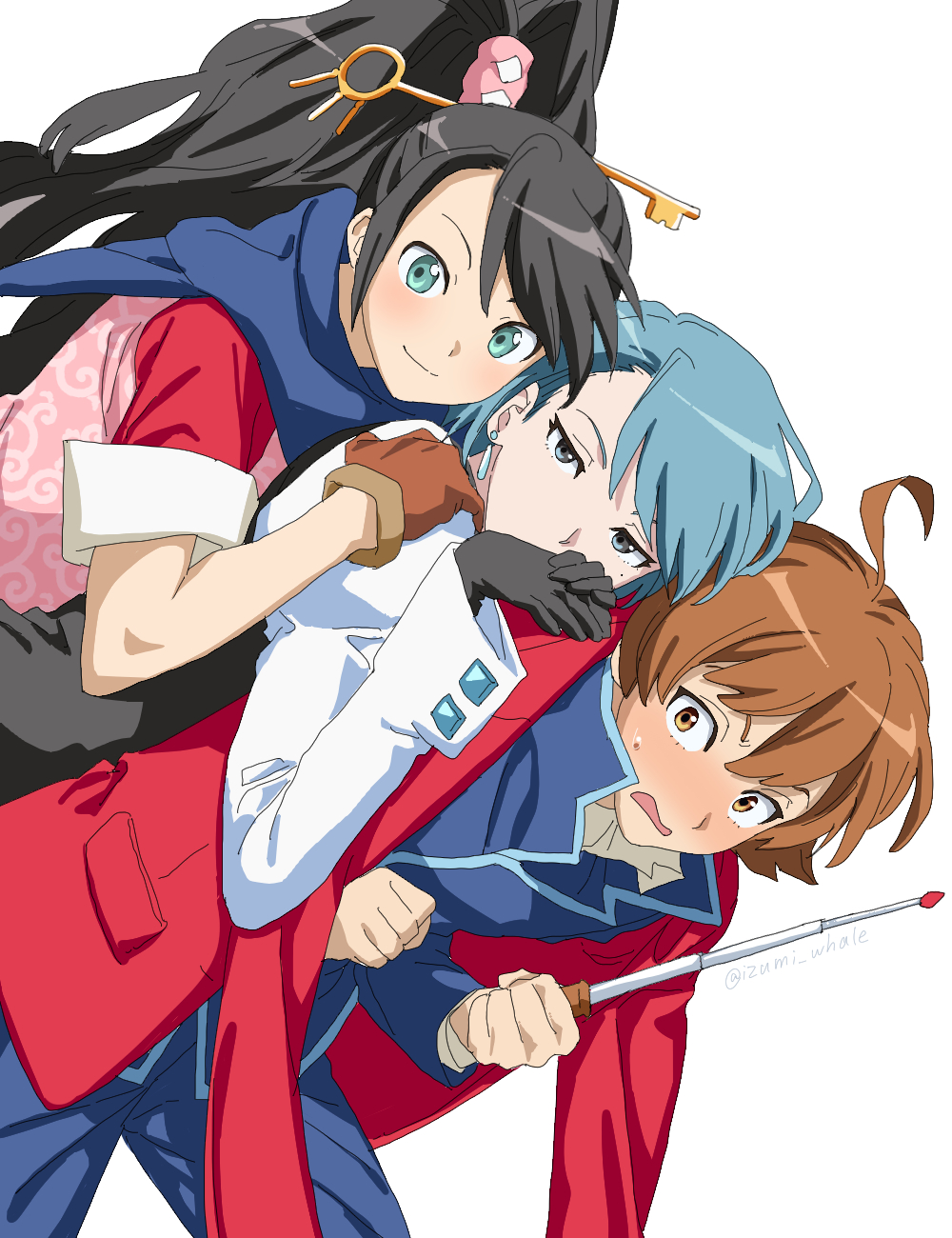 1boy, 2girls, ace_attorney, ace_attorney_investigations, ace_attorney_investigations_2:_prosecutor's_gambit, ahoge, black_gloves, black_hair