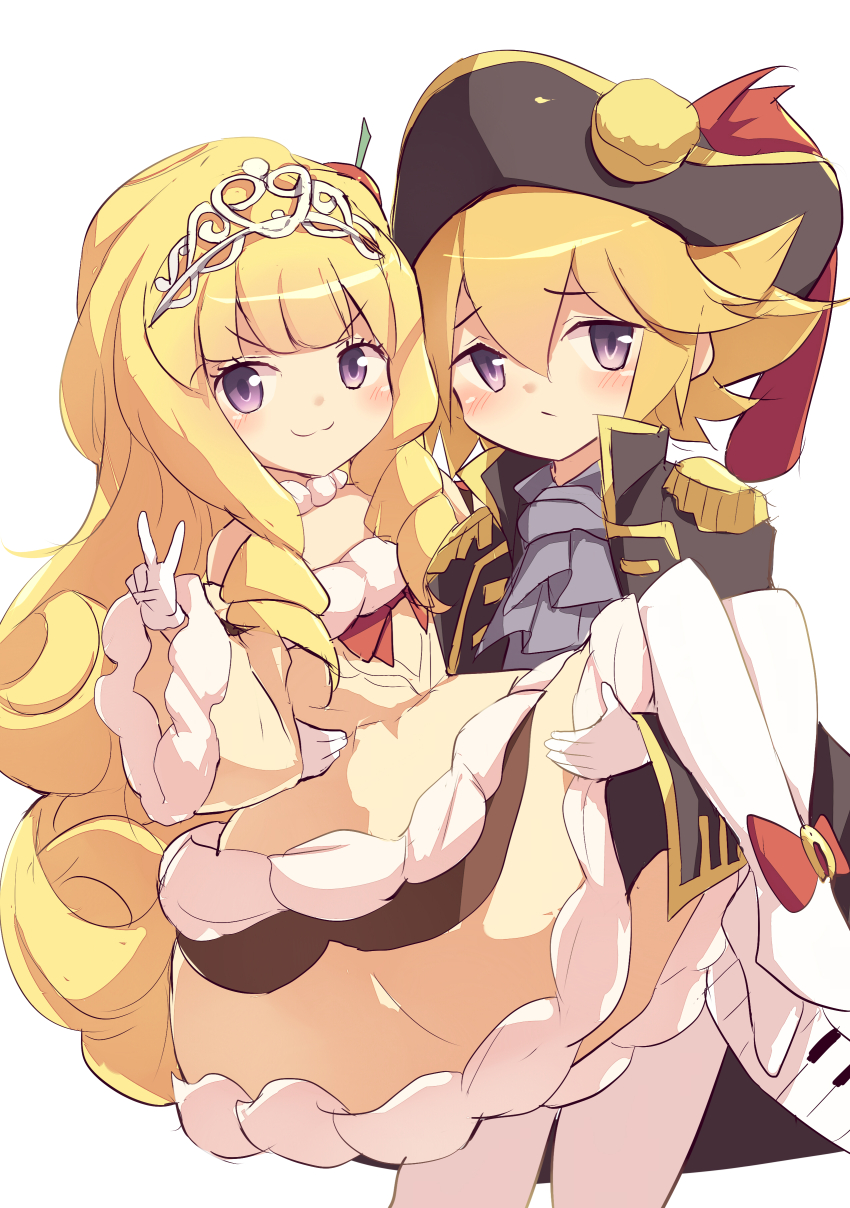 1boy, 1girl, absurdres, black_jacket, blonde_hair, carrying, dress, duel_monster