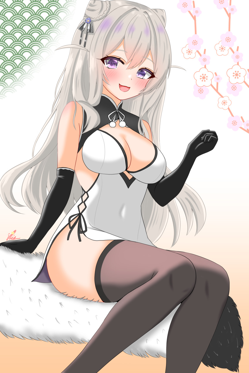 1girl, absurdres, azur_lane, bare_shoulders, black_gloves, black_thighhighs, blush, breasts