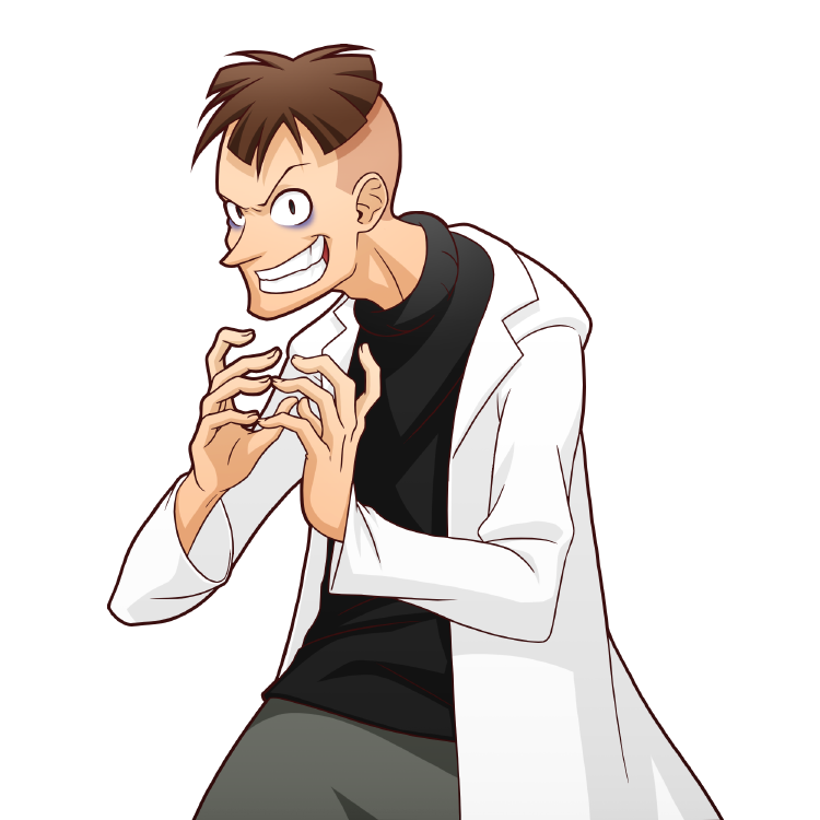 1boy, animification, black_eyes, brown_hair, evil_grin, evil_smile, grin, heinz_doofenshmirtz