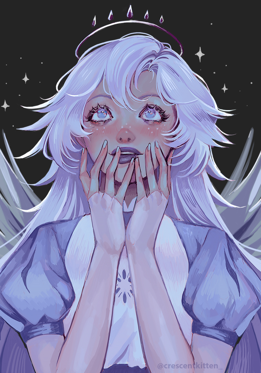 1girl, absurdres, angel, angel_wings, crescentkitten, dark-skinned_female, dark_skin, dress