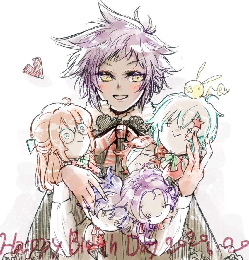 1girl, allen_walker, bandage_over_one_eye, black_pants, blue_hair, blush, bow, brown_cloak