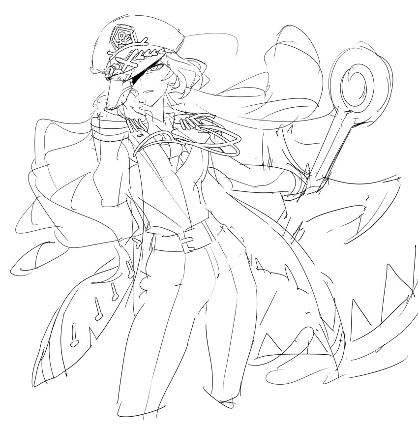 1girl, absurdres, anchor, belt, blind_obsession_(e.g.o), breasts, e.g.o_(project_moon), epaulettes