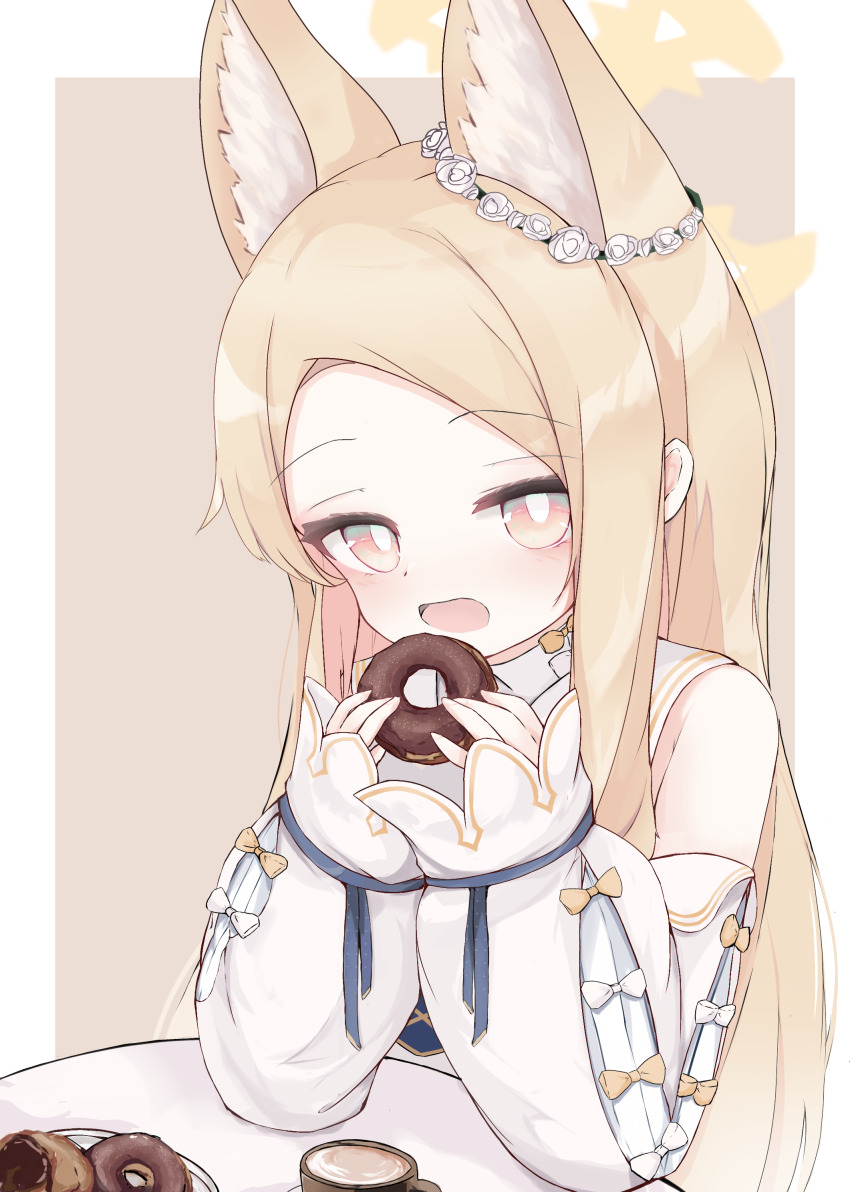 1girl, absurdres, animal_ear_fluff, animal_ears, bare_shoulders, blue_archive, border, bright_pupils