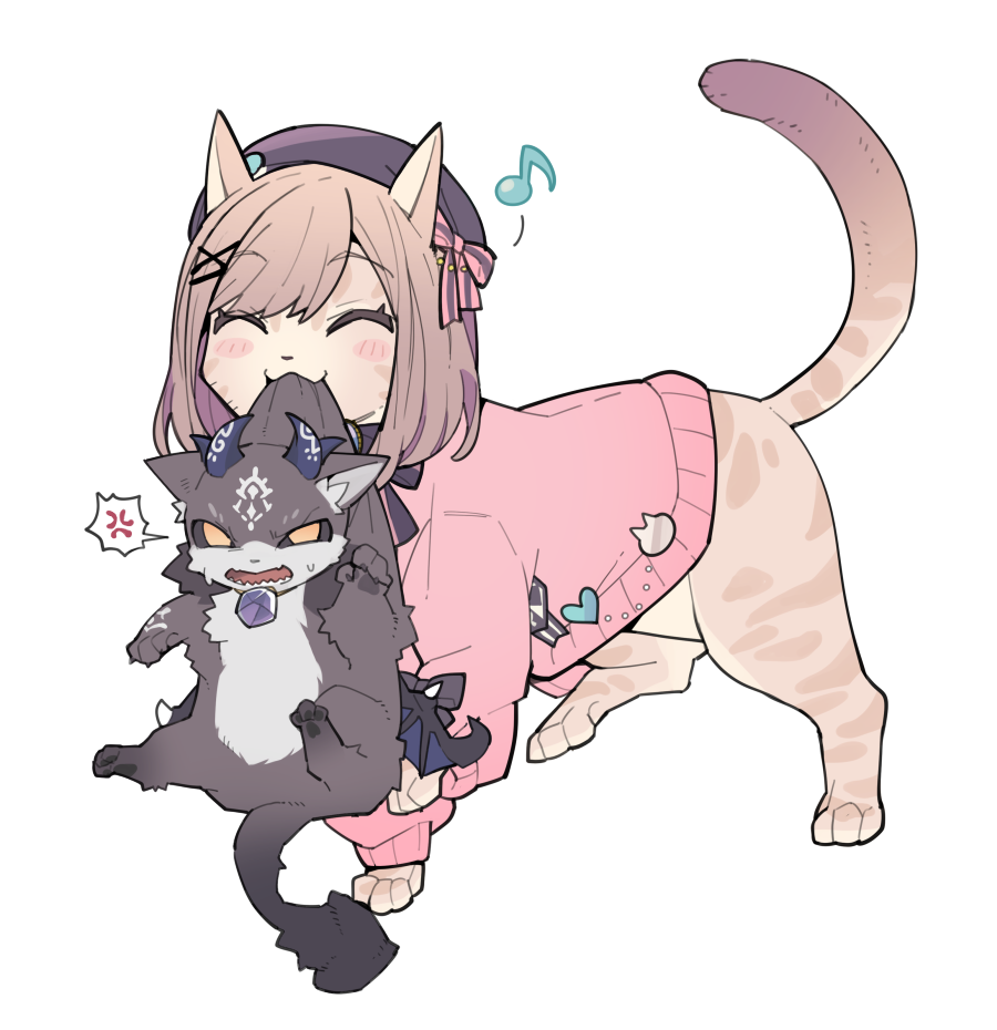 :3, ^_^, adapted_costume, anger_vein, angry, animal, animalization, beret