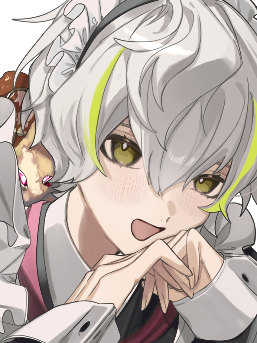 18trip, 1boy, absurdres, apron, blush, frilled_apron, frilled_headwear, frills