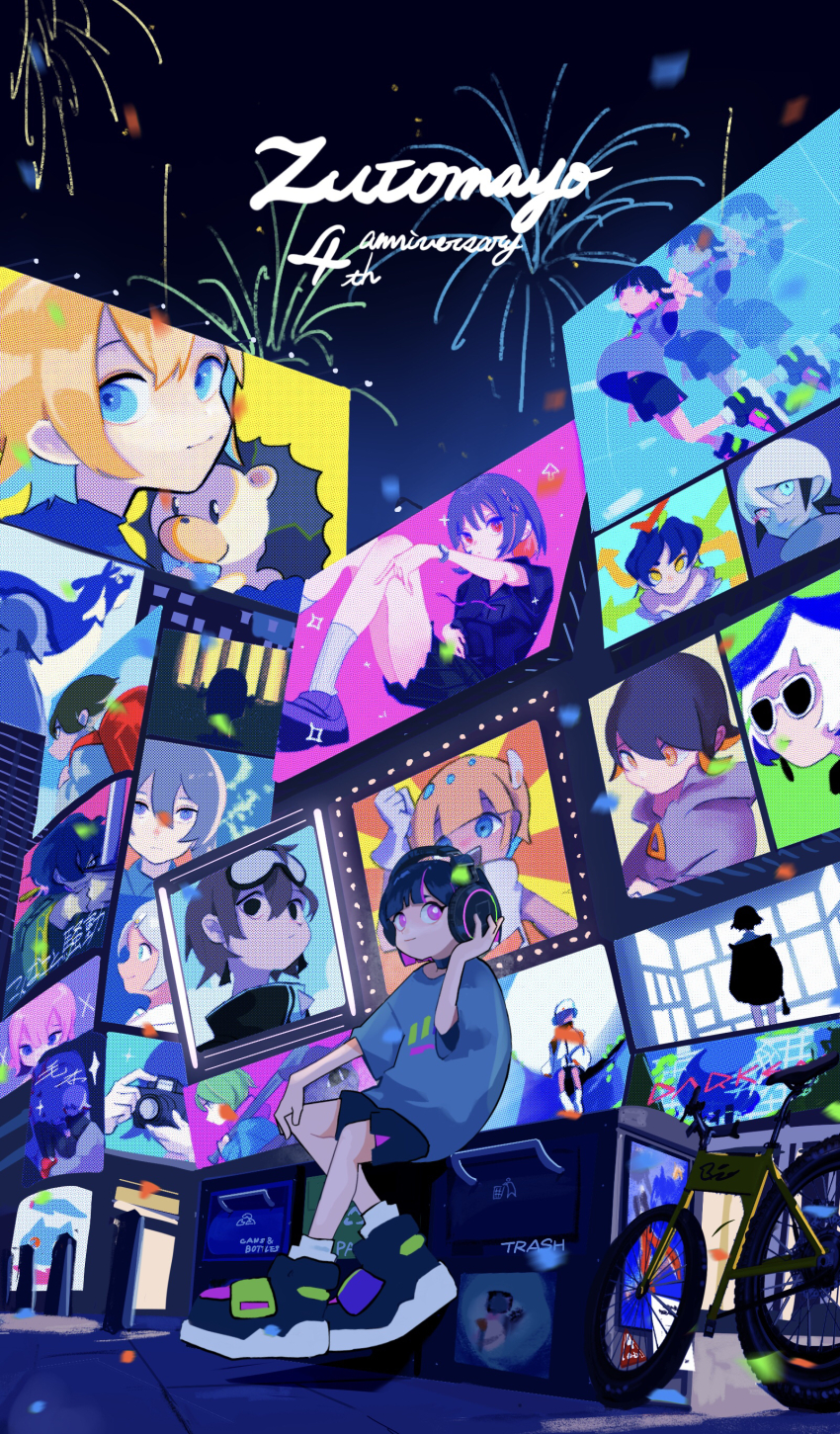 1girl, absurdres, aitsura_zenin_dousoukai_(zutomayo), baka_janai_noni_(zutomayo), bicycle, black_choker, black_footwear, black_hair