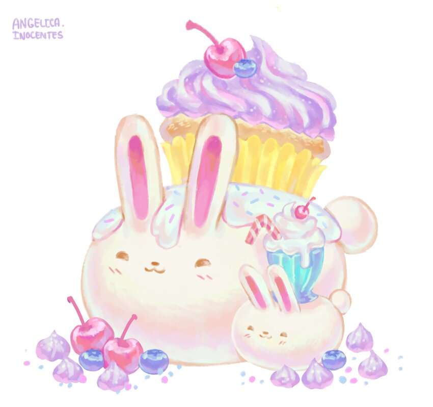 :3, animal, animal_focus, artsyinnocence, bendy_straw, blueberry, cherry, closed_mouth