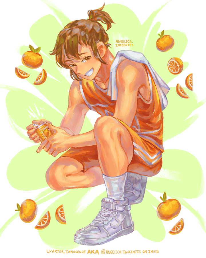 1boy, alternate_hairstyle, ankle_socks, artsyinnocence, bare_arms, bare_shoulders, brown_eyes, brown_hair